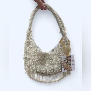 NWT Viral White Pearl Fringe Made in India Beaded Shoulder Bag